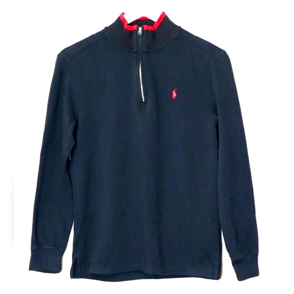Ralph Lauren Polo Zip Men’s Golf Pullover Sweater Black Red Pony 14-16 Size L